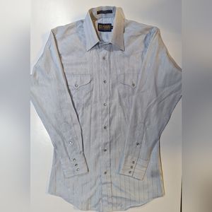 VINTAGE Panhandle Slim Long Sleeve Pearl Snap Baby Blue W/ Gold 14.5-33